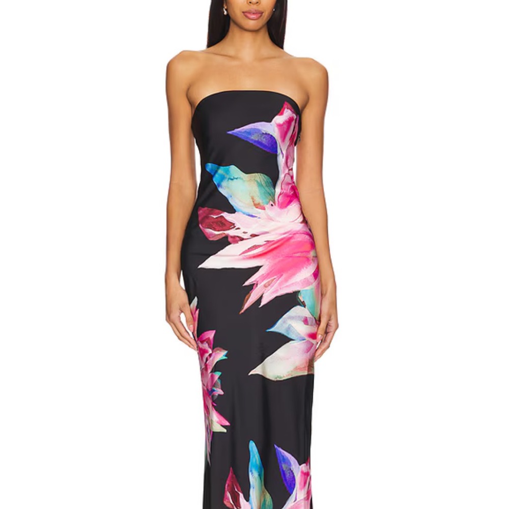 Floral Strapless Black Dress